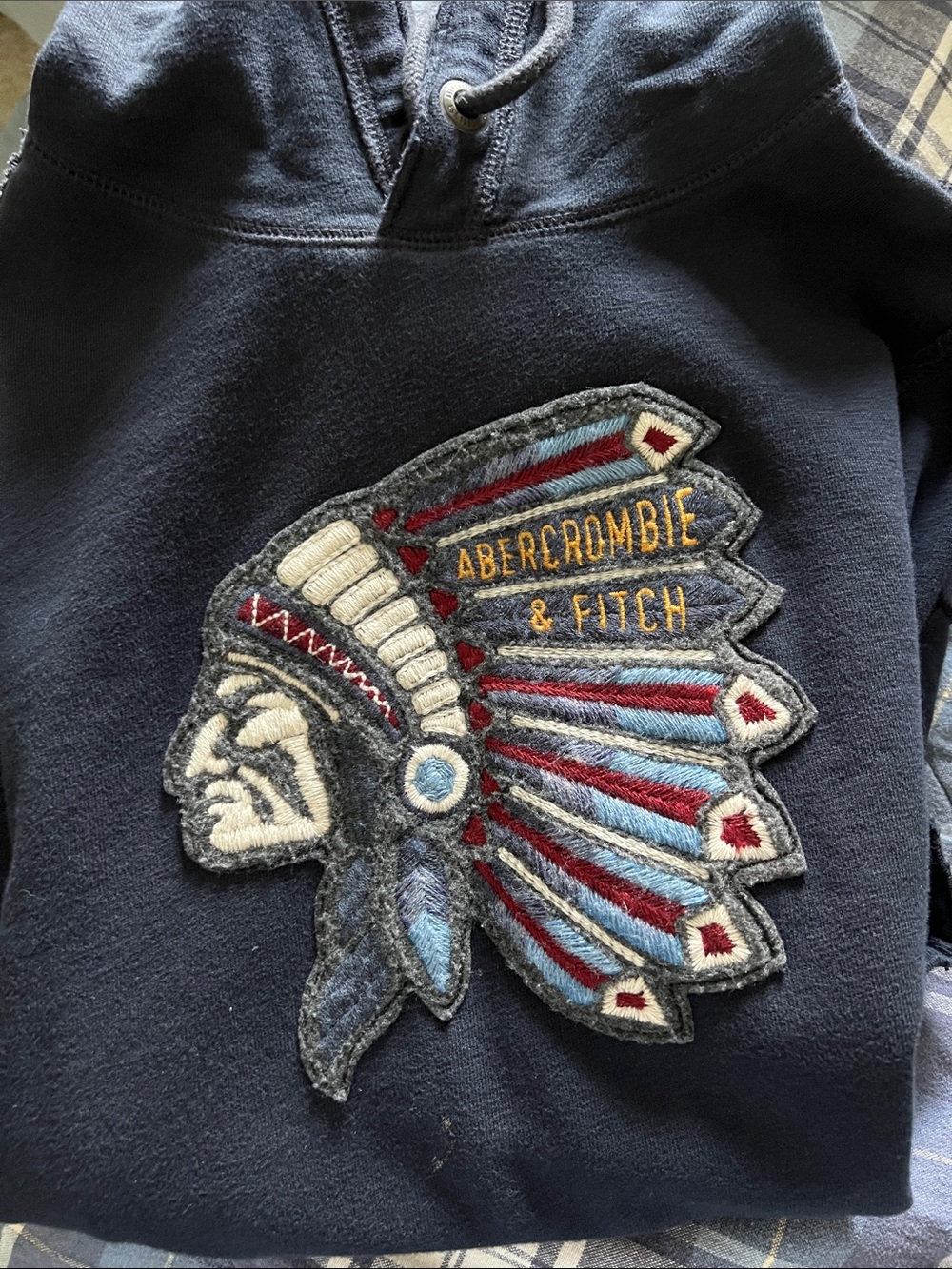 Abercrombie & Fitch Navy Kids Hoodie with Embroidered Headdress Patch